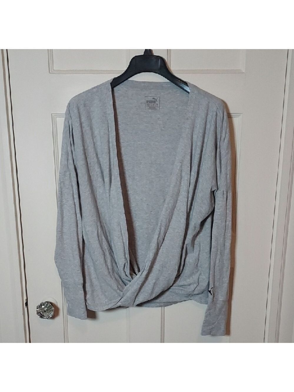 Puma Light Gray Open-Front Twist-Hem Draped Cardigan Sz XL